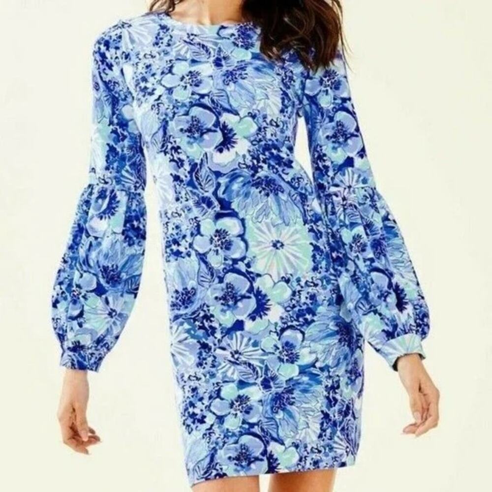 Lilly Pulitzer Coastal Blue Catch N Keep Jersey Knit Preppy Bartlett Dress S